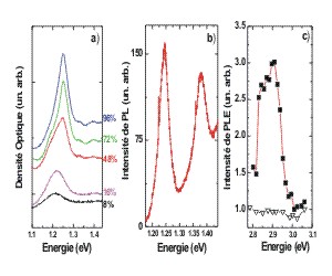 Absorption, photoluminescence, PLE dans le domaine spectral des nanotubes